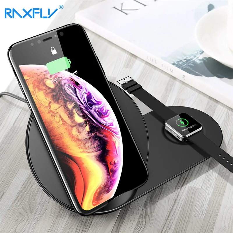 RAXFLY 2 в 1 Qi Беспроводное зарядное устройство для iPhone X XS Max XR 8 Plus быстрое Apple Watch 4 3 Dual