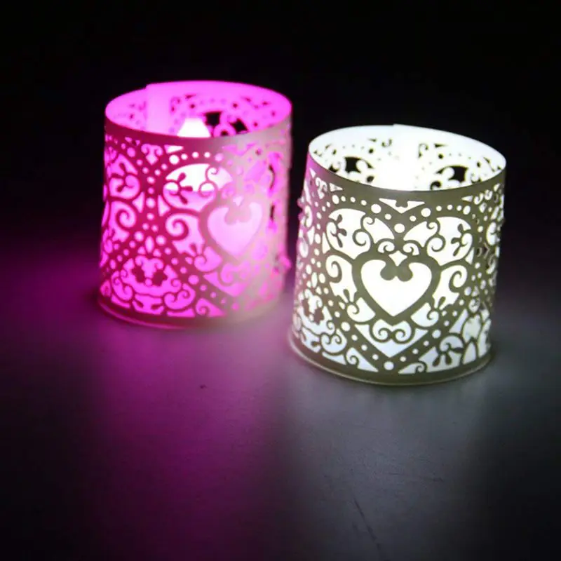 Lot of 6pcs LED Candle Lampshade Pattern Heart Ajoure Decoration for Christmas Wedding