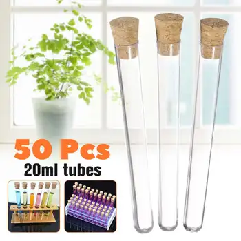 

50Pcs 20ml Plastic Test Tubes With Corks Stoppers Clear Like Glass Wedding Favours Party Candy Container Lab supplies