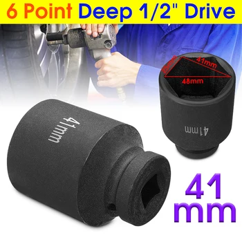 

41mm Black Hex 6 Point 1/2inch Drive Deep Impact Spindle Axle Nut Socket Auto Repair Wrench Tool Chrome Steel