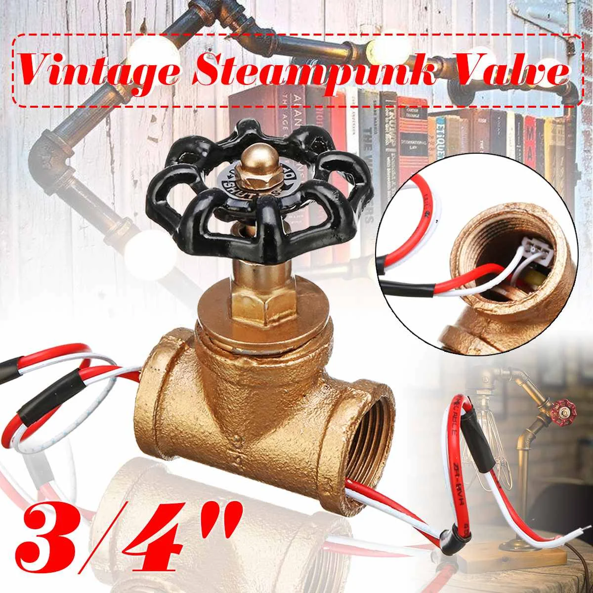  Water Pipe Fixtures Lighting 3/4 Inch Stop Valve Light Switch For Lamp Loft Style Iron Valve Vintag