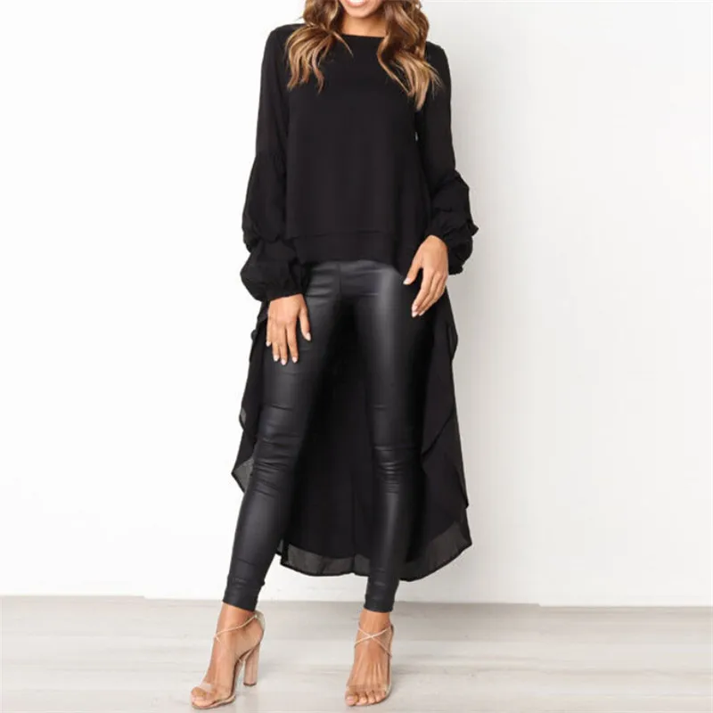 

Women's Long Sleeve Chiffon Tunic Blouse Autumn Spring Asymmetry Casual Long Shirt Tops Ladies Solid Color Fashion Solid Blouse