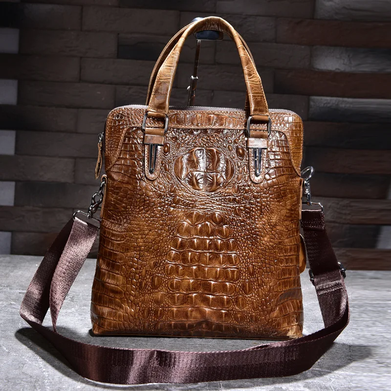 

Men Briefcase Crocodile Pattern Genuine Leather Men's Business Bag Male Totes Bag Handbag Shoulder Bag Slung Leather Men's Bag
