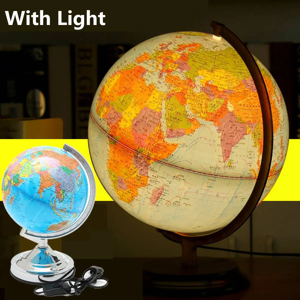

World Earth Globe Map With Stand Geography LED terrestre for Desktop Decoration Education Home Office Aid Miniatures Kids Gift