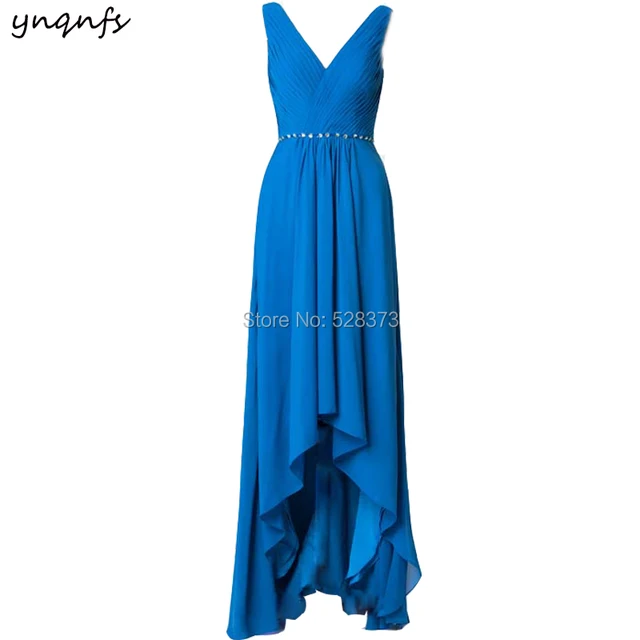 Special Price YNQNFS M37 Elegant Chiffon Dress for Party Prom Gown Blue High Low Vestido Formal Short Front Long Back Bridesmaid Dresses