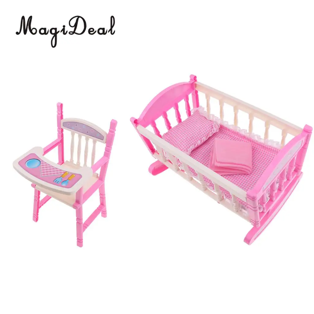  2 Set Folding Baby Dining Chair Cradle Bed Kit Simulation Furniture Toy Doll Baby Dolls Kids Childr