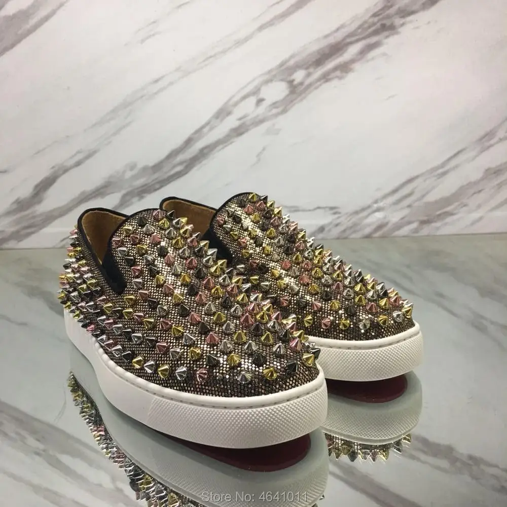 

Slip-On cl andgz red bottoms shoes low-Cut For Men Glod Glitter Leather three color Rivets casual lovers Sneakers Flat Loafers