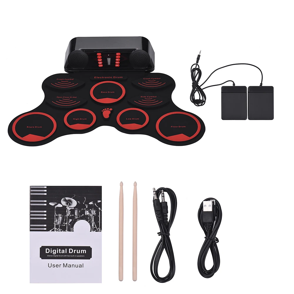 

Children Portable Electronic Drums Digital Roll-Up Drum Practice Set Kit for Kids Beginners