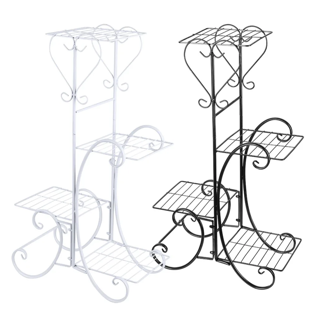

4 Tier Decorative Metal Flower Pot Plant Stand Rack Shelf Indoor Outdoor Garden Patio Warehouse Shelf