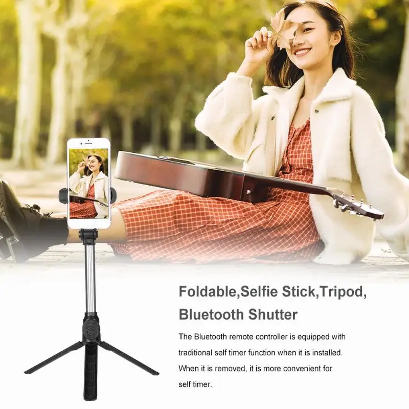 

3 in 1 Foldable Teliscopic Selfie Stick Bluetooth Selfie Stick+Tripod+Bluetooth Shutter Remote Controller for Mobile Phone