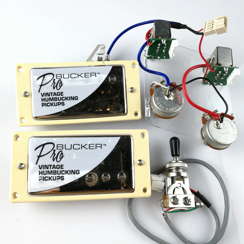 Billig 1 Set Chrome LP Standard ProBucker N und B Elektrische Gitarre Humbucker Pickups mit Pro Kabelbaum Für EPI silber abdeckung