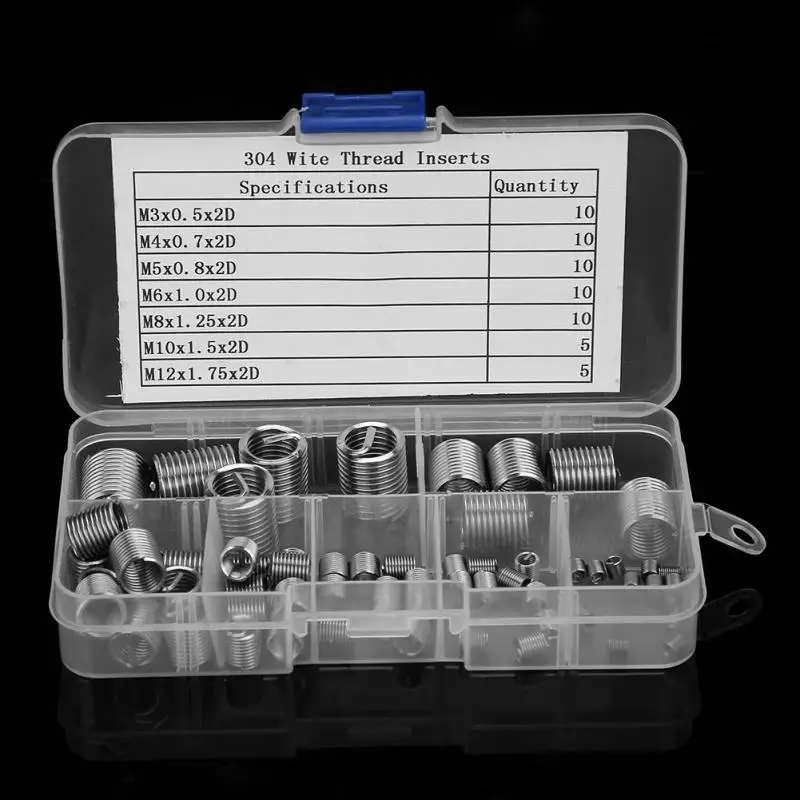 

60Pcs/Set M3-M12 Screw Thread Inserts Stainless Steel Coiled Wire Helical Threaded Insert Assortment Kit Fasteners Repair Tools