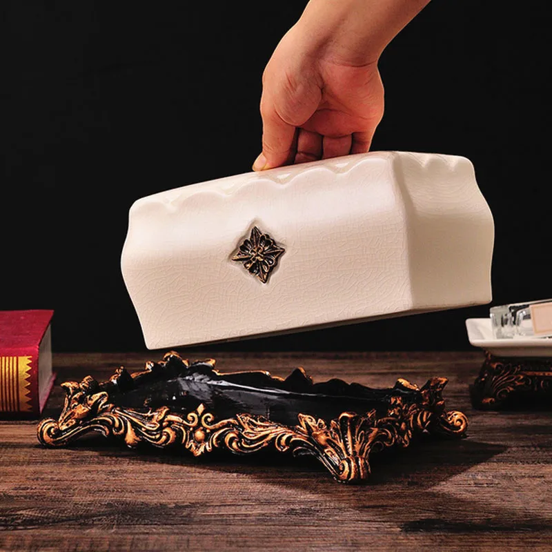 Творческий гостиная кофе стол обеденный Ретро керамика коробка ткани, американский стиль ресторан декоративная ткань коробка, J18303