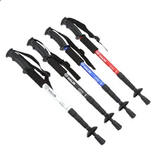 4 bölüm ayarlanabilir teleskopik yürüyüş baston Trekking kutup Alpenstock anti-şok Anti-skid Ultra hafif pusula ile
