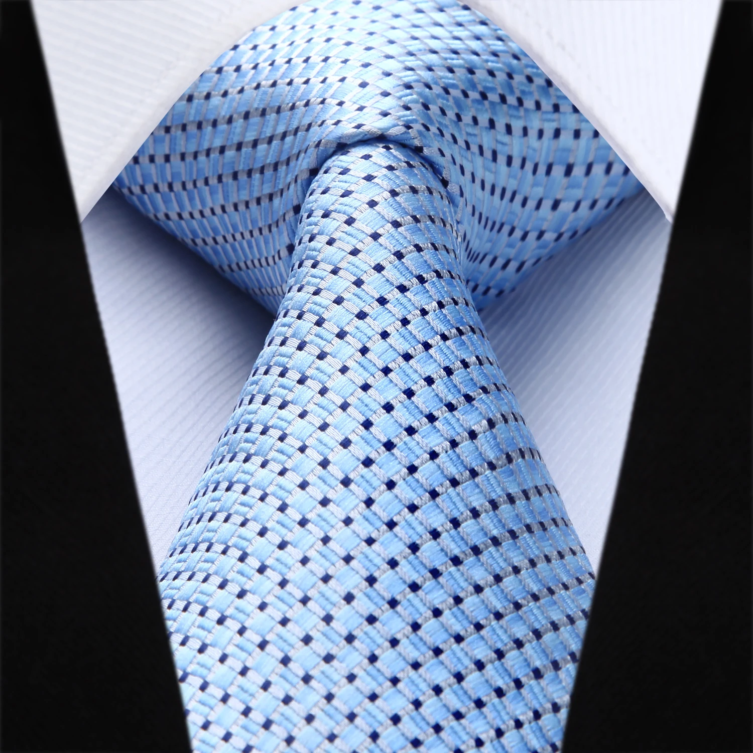  New Check Blue Color Mens Tie Woven Silk Necktie Handkerchief Set TC630B8S Party Wedding Classic Fa