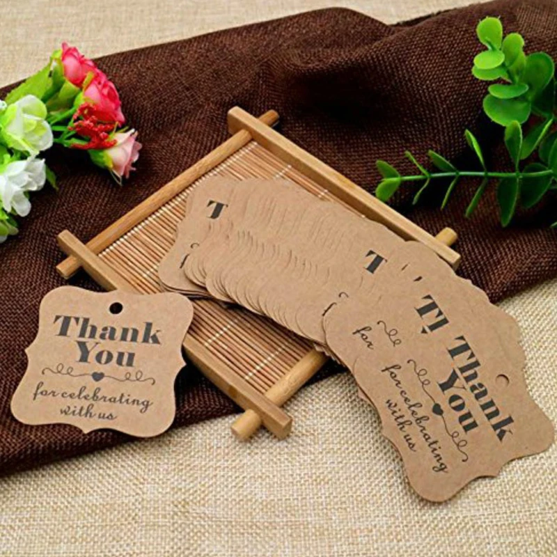 100pcs Wedding Decoration Rustic Wrap Gift Packing String Party Decoration ChristmasPaper Gift Tags Thank You for Celebrating