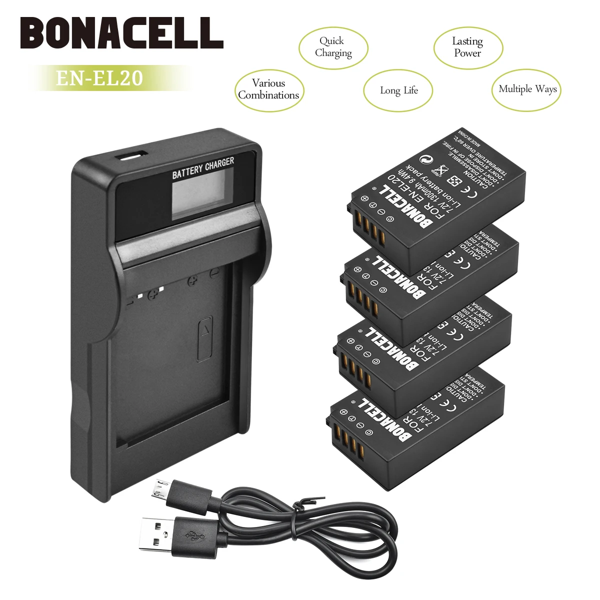 Bonacell 7,2 V 1300mAh EN-EL20 EN EL20 ENEL20 Аккумулятор для камеры+ ЖК-зарядное устройство для цифровой камеры Nikon EN-EL20a 1 J1 J2 J3 S1 L10