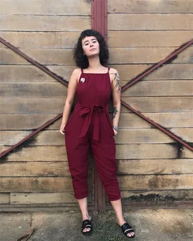 

2019 New Women Knitting Sleeveless Pants Suspenders Rompers Playsuit Jumpsuits Strap Overalls High Waist Lace-up Harem Rompers
