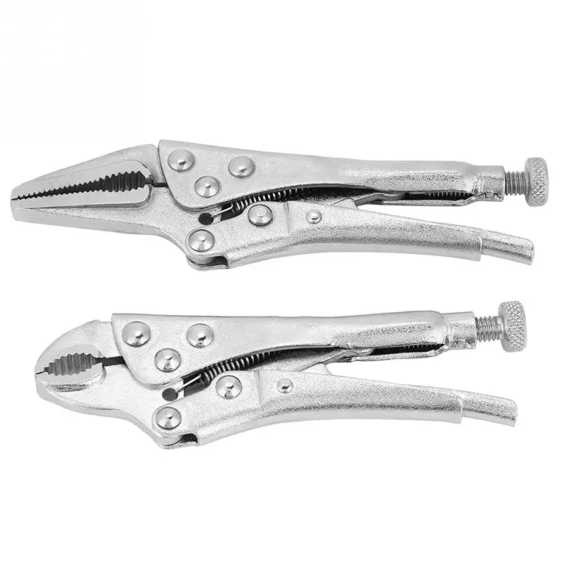 

2Pcs Locking Pliers Ground Mouth Straight Jaw Lock Vise Grip Clamp Plier Set Hand Tools for family emergency maintenance