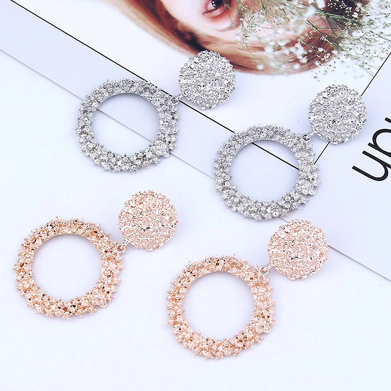 

Christmas Drop Earring Gifts Rose Golden Round Big Circle Unique Beautiful Silver Gifts Alloy Girl Women Graceful Party Earrings