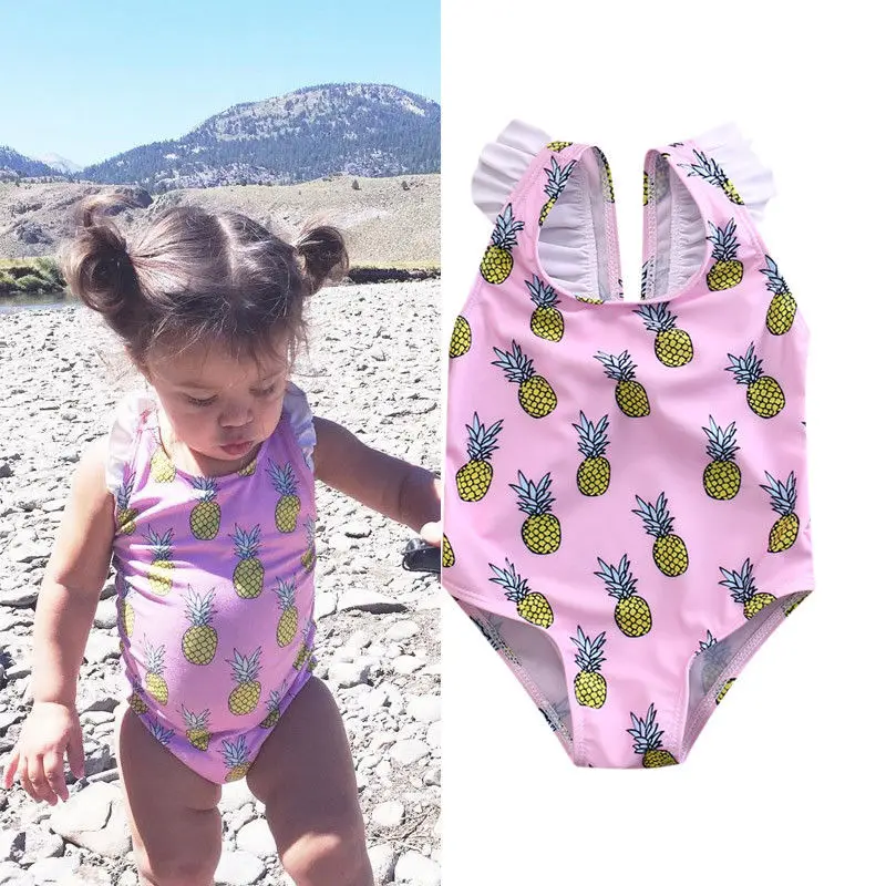 

2019 Hot sale Toddler Baby Girls Clothes Bathing Suit Swimsuit summer pineapple sleeveless o-neck backless pink bodysuit 0-4Y