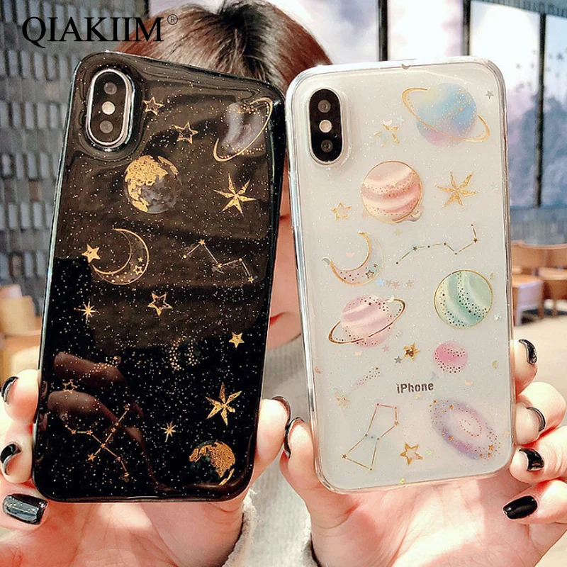 

Universe Planet Glitter Case For iPhone 7 8 6 6S Plus Transparent Soft Cover For iPhone 7 8 Plus X XS MAX XR Coque Cases Coque