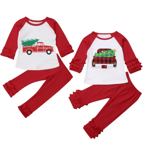

Girls Clothes Set Autumn Flouncing T-Shirt Pants For Xmas 2pcs Merry Christmas Fashion Kids Girl Outfits Red Type Dropshipping