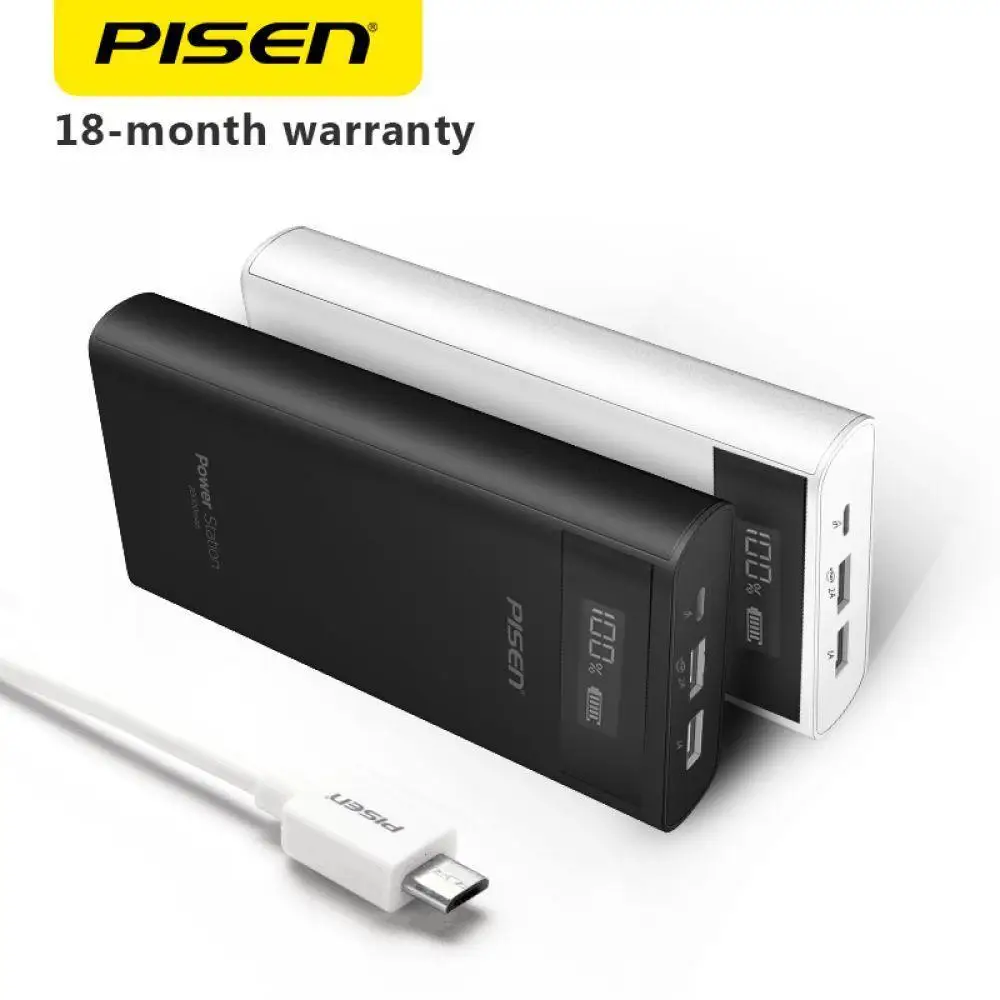 PISEN 20000 мАч Внешний аккумулятор Двойной USB Портативный ЖК дисплей внешний