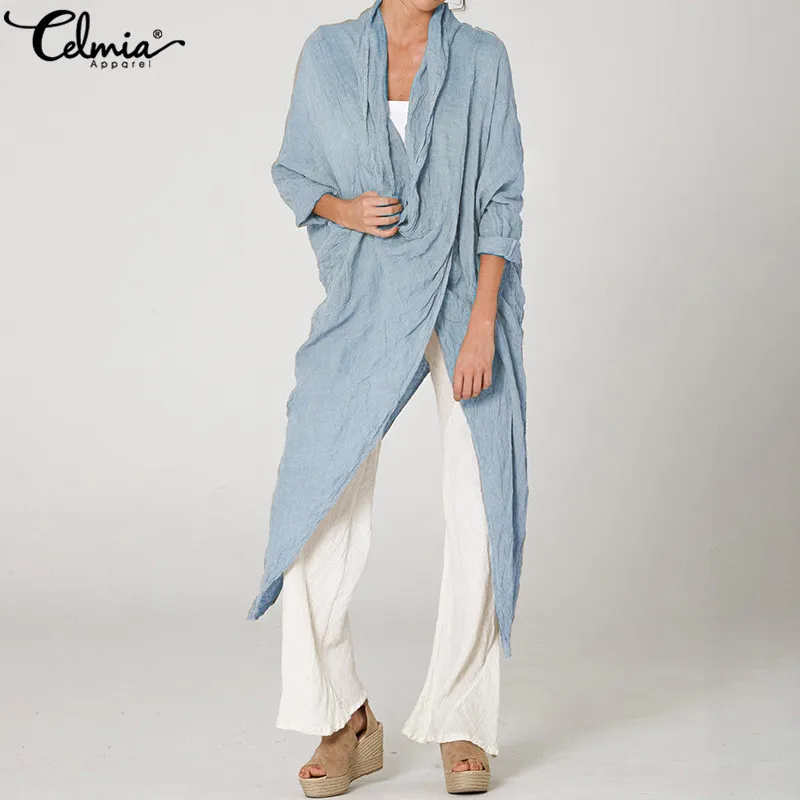 Celmia خمر المرأة عارضة طويلة بلوزة 2019 الصيف التستر قمم غير المتكافئة تونك قميص فضفاض Blusas Chemiser Femininas S-5XL