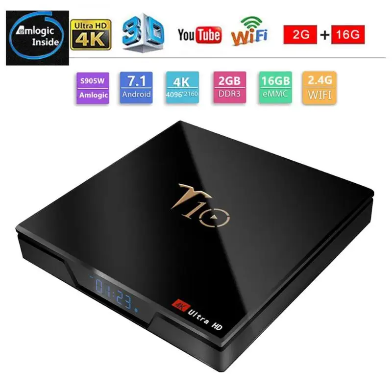 

T10 Android 7.1 TV Box 7.1.2 S905W Quad Core 4K Network Media Player 3D 64Bit 16GB+2GB Ultra HD Smart TV Box Mini Set-top Box