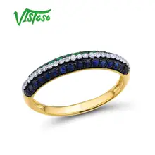 VISTOSO, золотые кольца для женщин, Настоящее 14 к, 585 Желтое золото, кольцо, сверкающий синий сапфир, волшебный изумруд, обручальное кольцо, хорошее ювелирное изделие