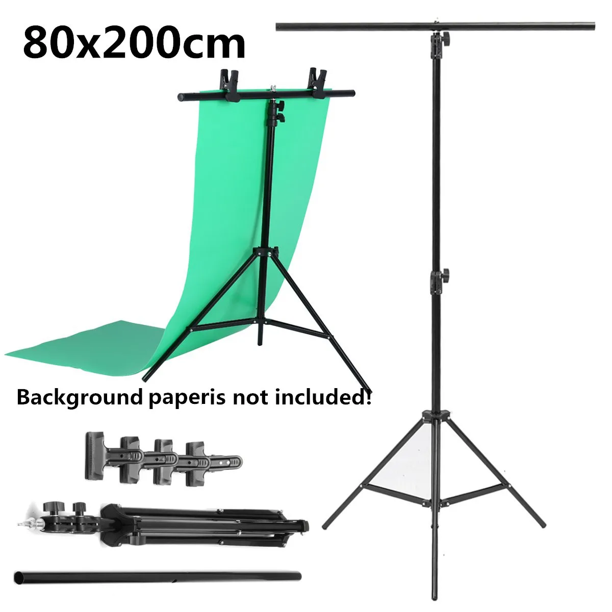 

80x200cm Large Aluminium Photography Background Support Stand System w/4xClips PVC Background Holder for Photo Studio