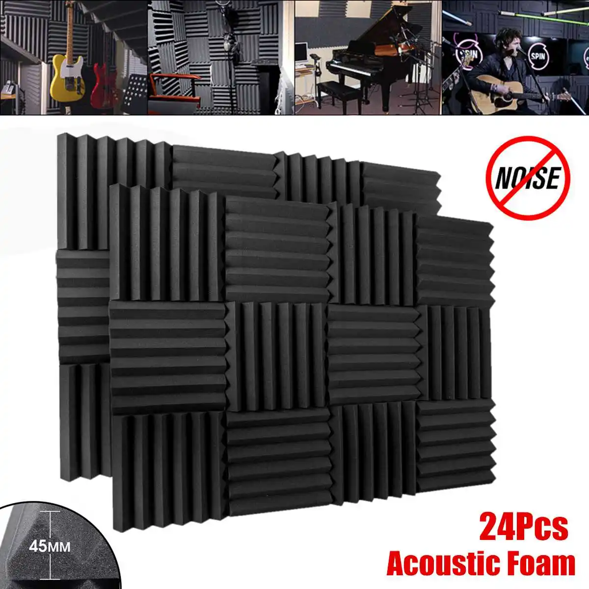 

24PCS 305 x 305 x 45mm SoundProofing Acoustic Foam Treatment Sound-absorbing Cotton Noise sponge Excellent Sound insulation
