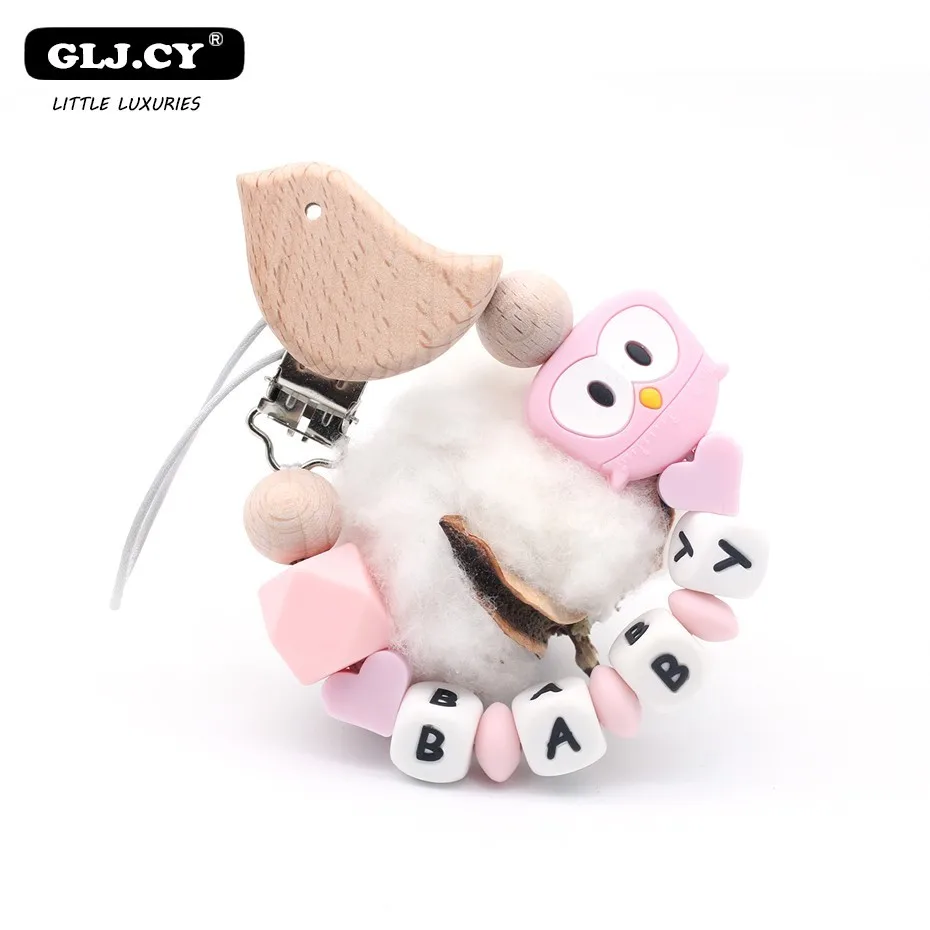 Handmade New Wooden Bird Clips DIY Baby Pacifier Personalised Chain Holder Customizable Name Cute Owl Silicone Beads Gift Handmade New Wooden Bird Clips DIY Baby Pacifier Personalised Chain Holder Customizable Name Cute Owl Silicone Beads Gift