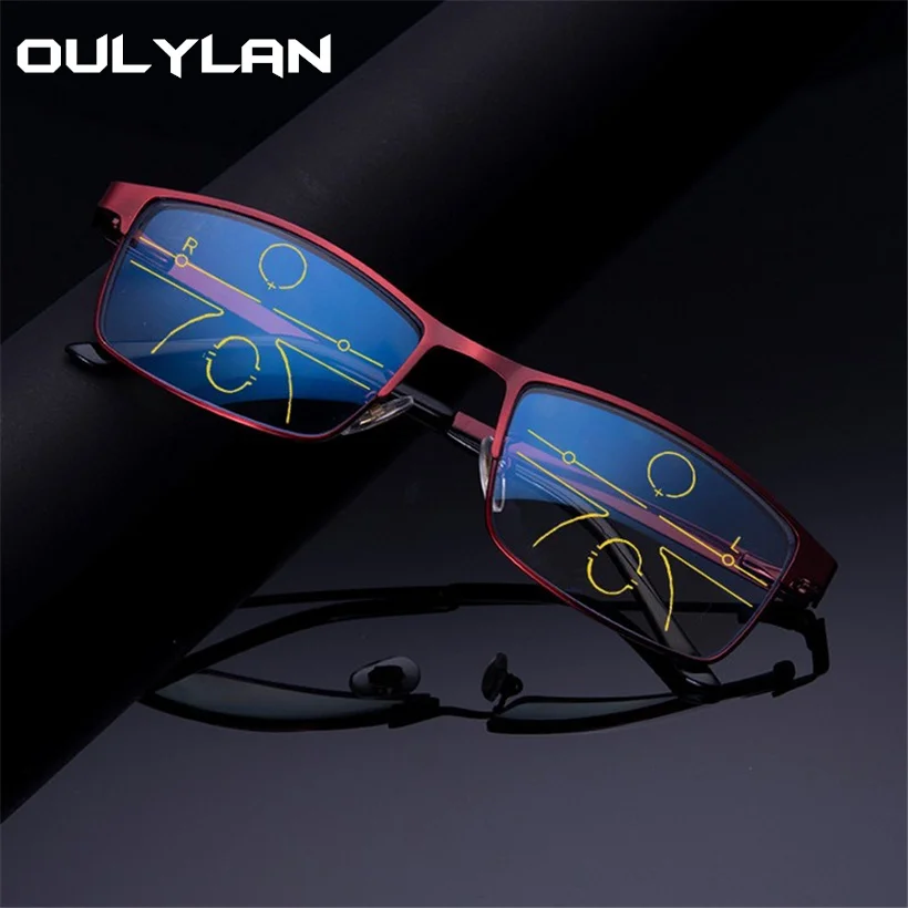 Oulylan Multifocal Progresiva gafas de lectura de los hombres Anti-Luz Azul de aleación cerca de lejos vista gafas hipermetropía dioptrías + 1,0 de 1,5 Oulylan Multifocal Progresiva gafas de lectura de los hombres Anti-Luz Azul de aleación cerca de lejos vista gafas hipermetropía dioptrías + 1,0 de 1,5