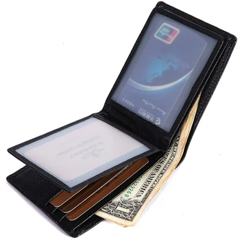 

Short Mens Wallets Solid Men's Wallet Bifold Genuine Leather Black Litchi Pattern Credit Card Holders Male Leather Purses
