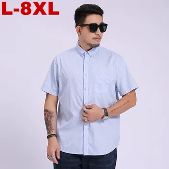 

2019 New Men's Casual Thin Striped Shirt Summer New Male Slim Business Fashion Short Sleeve Shirt plus Size Brand 6xl 7xl 8xl