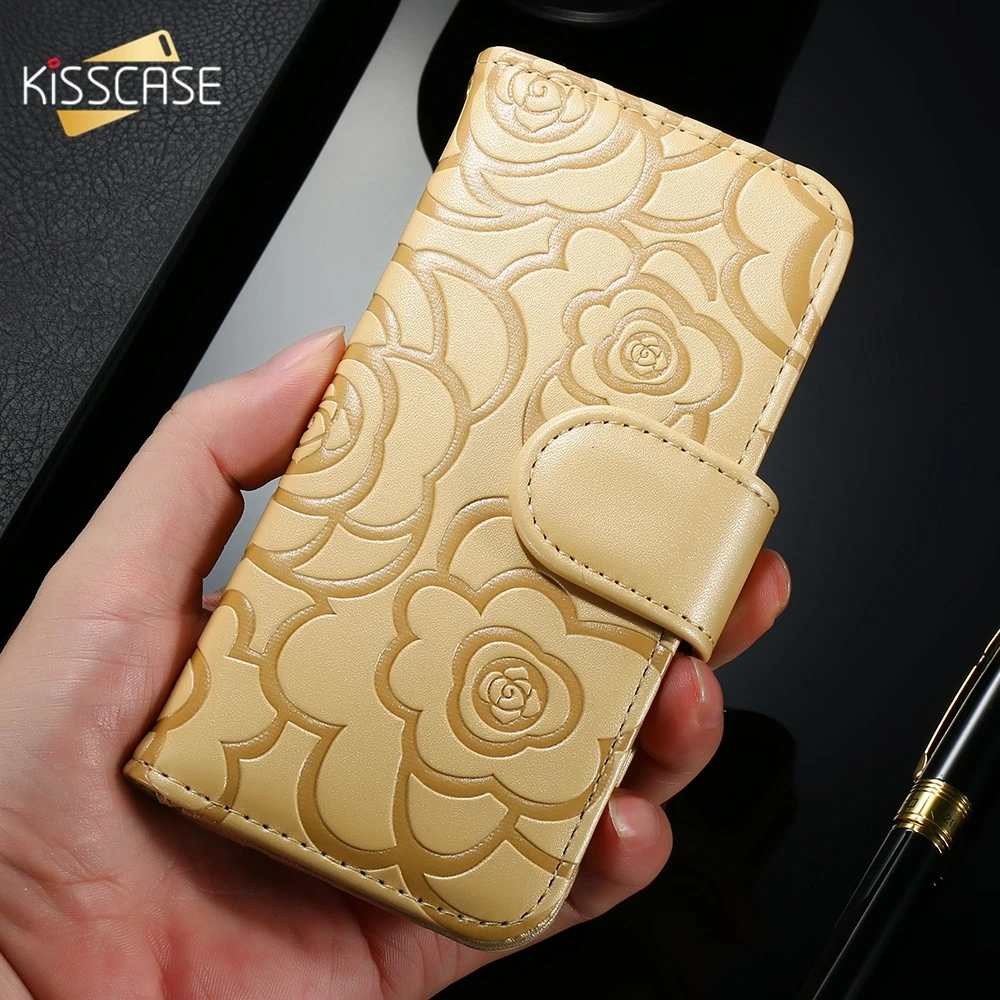 

KISSCASE Rose PU Leather Flip girly wallet For iPhone 6 6s Plus 5 5S SE flower camelia phone Case Luxury Girly Phone Cover Coque