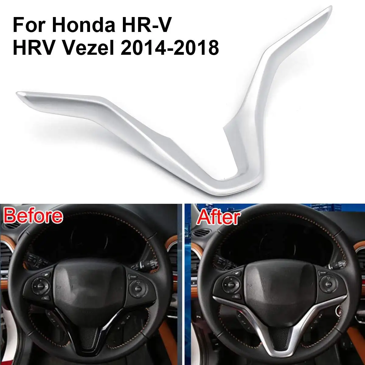 

Silver Car Steering Wheel Panel Insert Trim for Honda H R-V H RV Ve zel 2014-2018Cover Chrome Auto Interior Sticker Accessories