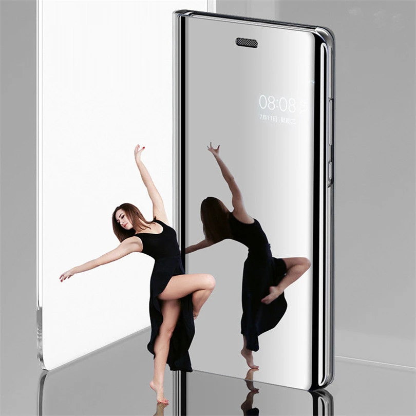 Transparent View Kickstand Mirror Shockproof Phone Case For Huawei Y5 Y6 Y7 Prime 2018 Y9 2019 Waterproof Shelf Cover Anyy | Мобильные