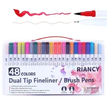 48 шт цветов, тонкий лайнер для рисования акварельными маркерами, ручка для художественного творчества с двойным наконечником, кисточка, школьные принадлежности, канцелярские принадлежности 04350