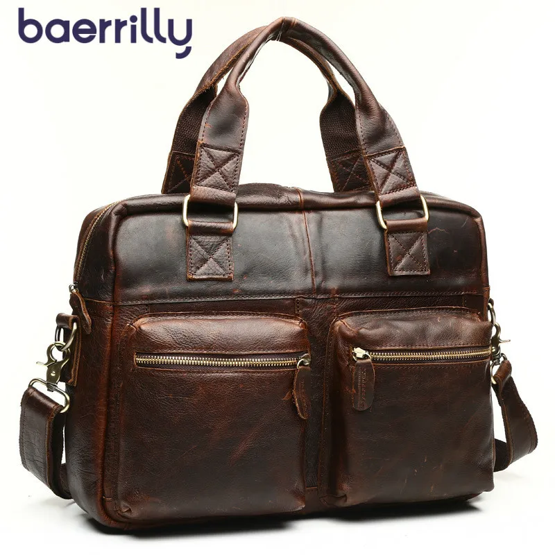 

2019 New High-capacity Mens Briefcase Genuine Leather Laptop Bag Mens Business Bag Crazy Horse Handbags Male Totes Bolso Hombre