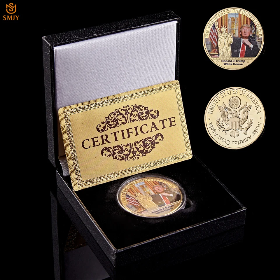 

USA 45th President Donald Trump Gold/Silver Plated Commemorative Coin Value W/Luxury Coin Box