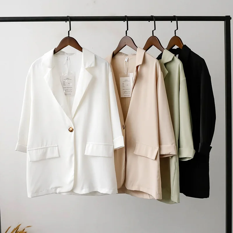 الصيف رقيقة سترة ثلاثة الأكمام الربع بدلة الصغيرة امرأة 2019 الترفيه واحدة زر سترة فضفاضة معطف