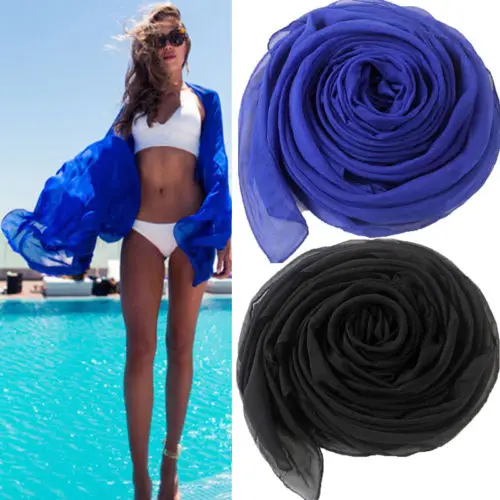 

2019 Summer Print Silk Scarf Oversized 170cm*70 cm Chiffon Scarf Women Pareo Beach Cover Ups Wrap Sarong Solid Long Cape Female
