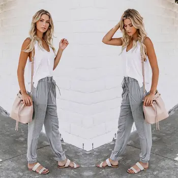 

Womens Casual Jogger Dance Harem Sport Pants Baggy Slacks Trousers Sweatpants Casual Cloth Belt Adjustable Waist
