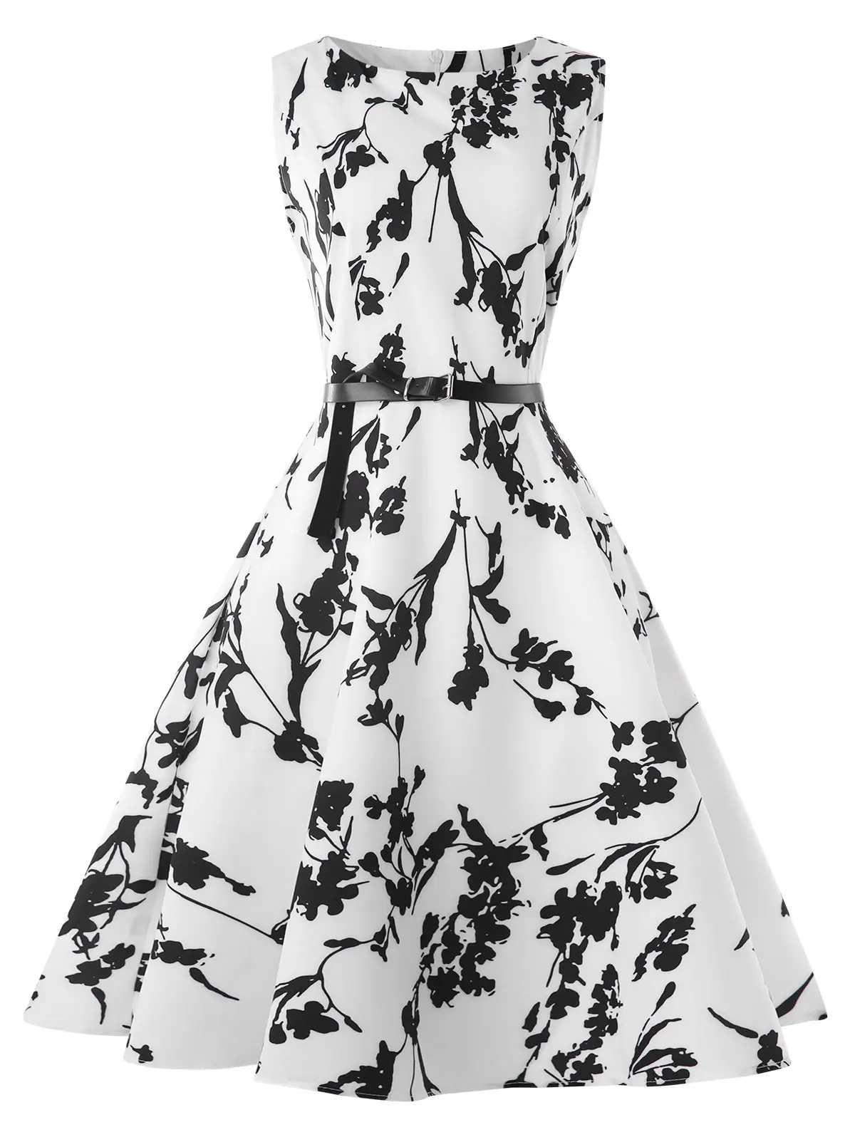 Wipalo Women'S Vintage 1950s Sleeveless Floral Dresses Retro Boat Neck