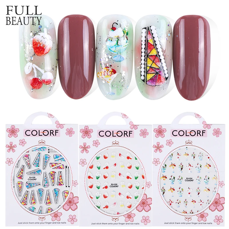 

3D Charm Flower Butterfly Decals Nail Stickers Adhesive Ice Cream Strawberry White Slider Manicure Decor Nail Wrap CHEA002-035
