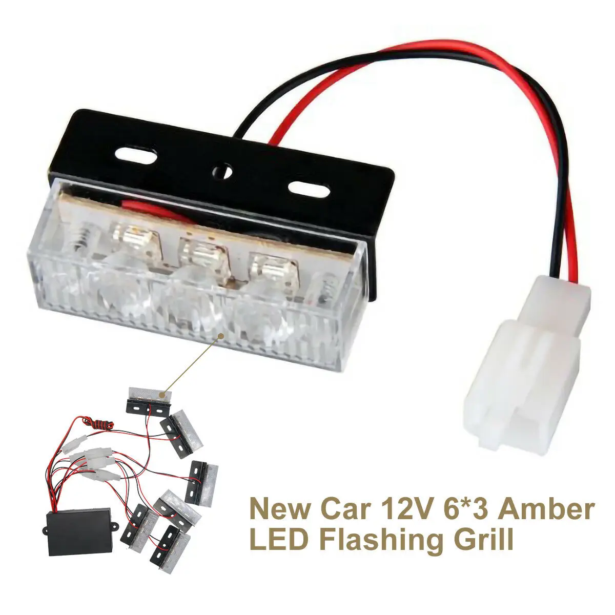

12V Car 6*3Amber LED Flashing Grill Strobes Light Bar Warning Recovery Breakdown