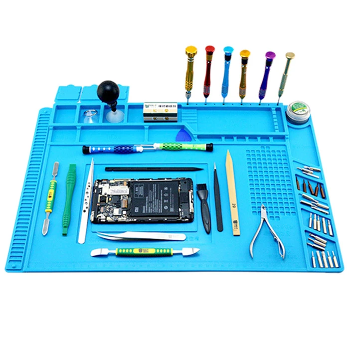 34x23CM New Magnetic Heat Silicone Pad Desk Mat Soldering Repair Blue